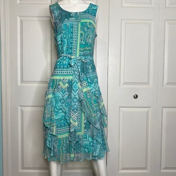 ROBBIE BEE Paisley Chiffon Ruffle Midi Dress Size 12 - Picture 8 of 13